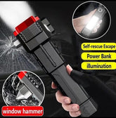 🔦 High-Power LED Torch Light – Rechargeable Flashlight With Tactical Hammer & Power Bank (With Box, Random Color)