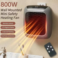800W Space Heater | Digital Electric Wall Plug Heater with Fan | Compact Home & Office Warmer